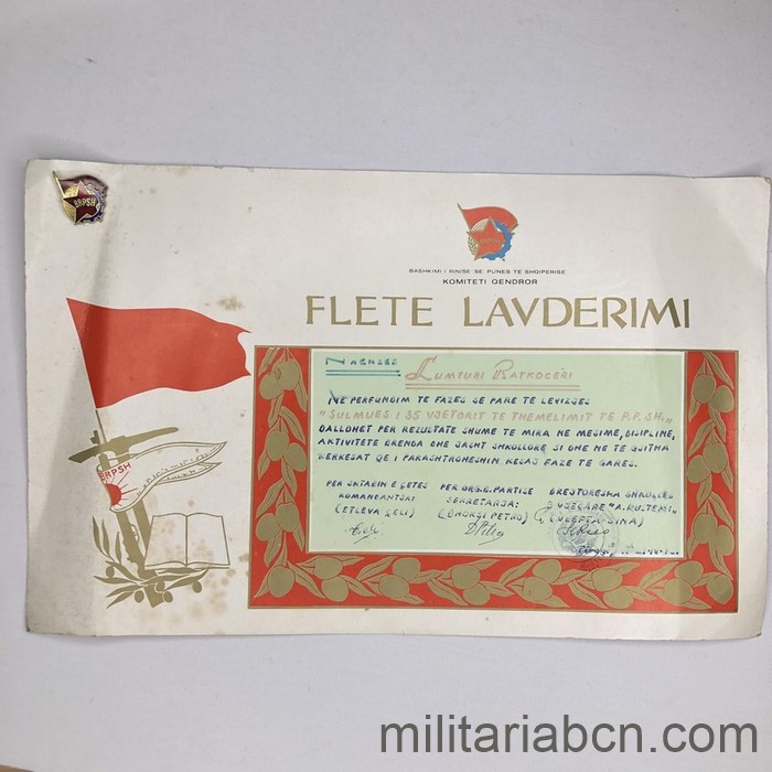 Albania. Certificado e Insignia de Miembro del BRPSh