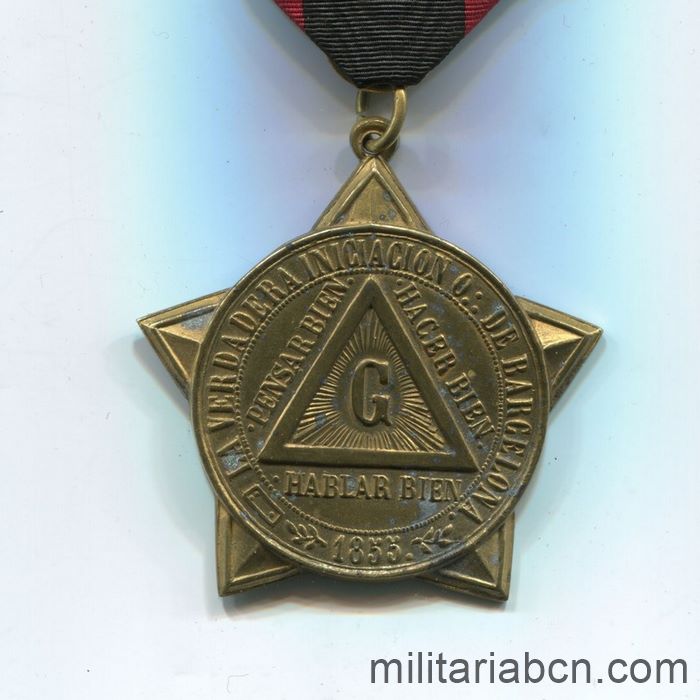 Masonería. Medalla Masónica española del Gran Oriente de España 1855. Barcelona