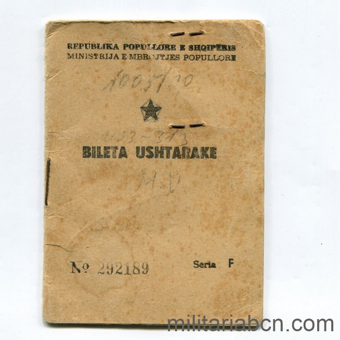 República Popular Socialista de Albania. Ministerio de Defensa Popular. Tarjeta Militar