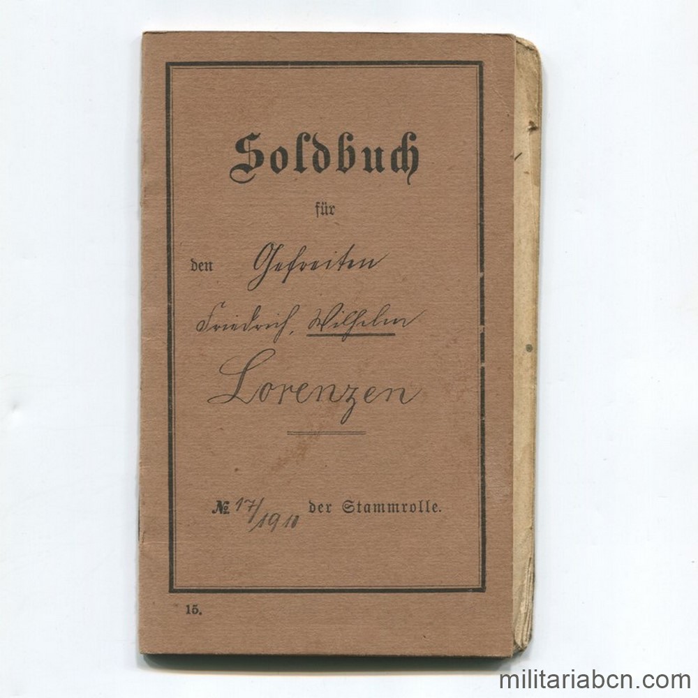 Soldbuch de un Cabo del Ejército Alemán. 1ª Guerra Mundial. 1911.