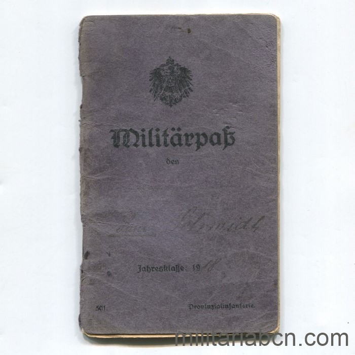 Militärpass del Ejército Alemán. 1ª Guerra Mundial. 1918