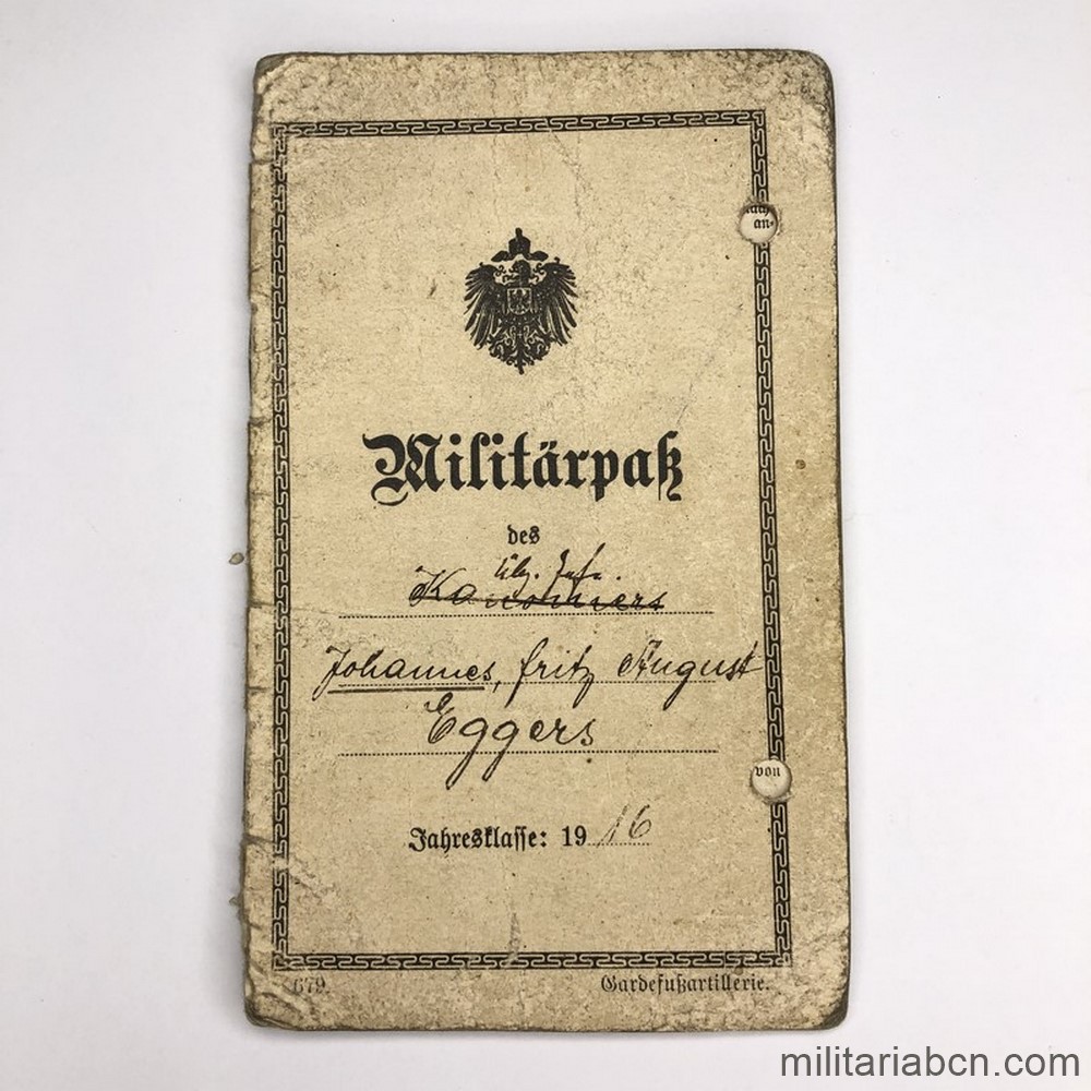Militärpass del Ejército Alemán. 1ª Guerra Mundial. 1916