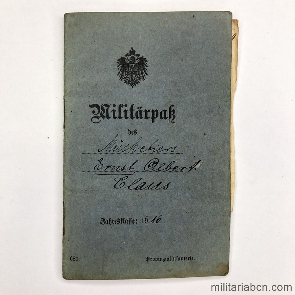 Militärpass de un Soldado alemán de la Primera Guerra Mundial. Combatiente en Rumanía