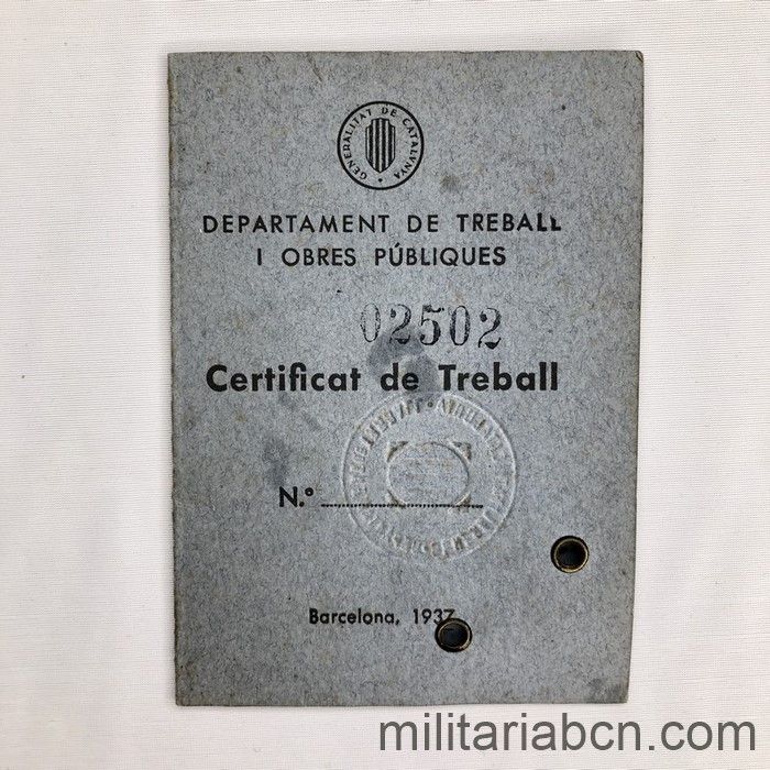 Generalitat de Catalunya. Certificat de Treball. 1938