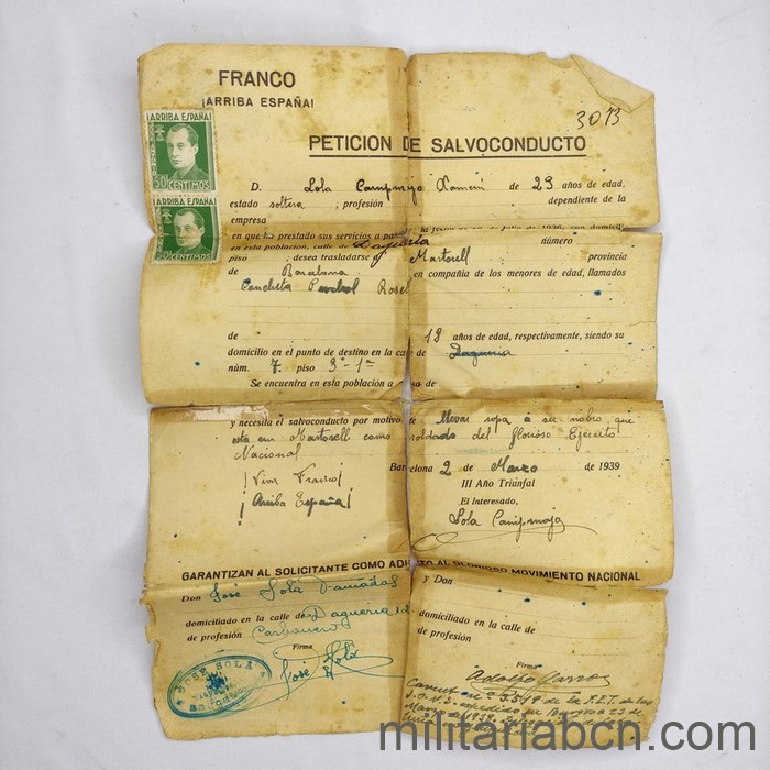 Petición de salvoconducto del 2 de marzo de 1939