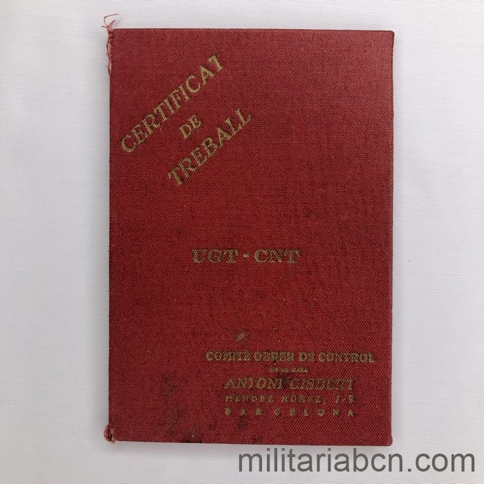 Certificado de Trabajo UGT-CNT. Comitè Obrer de Control. 1937