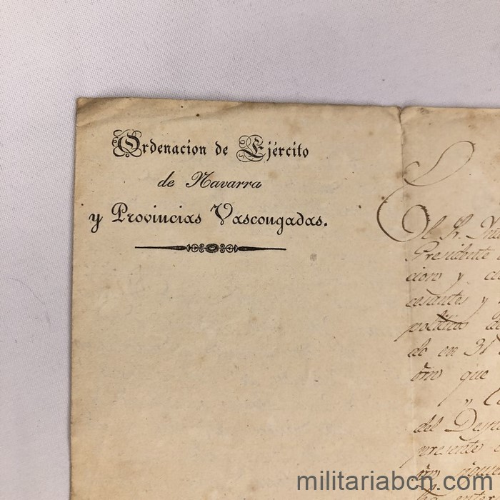 1830. Escrito de la Ordenación del Ejército de Navarra y Provincias Vascongadas.