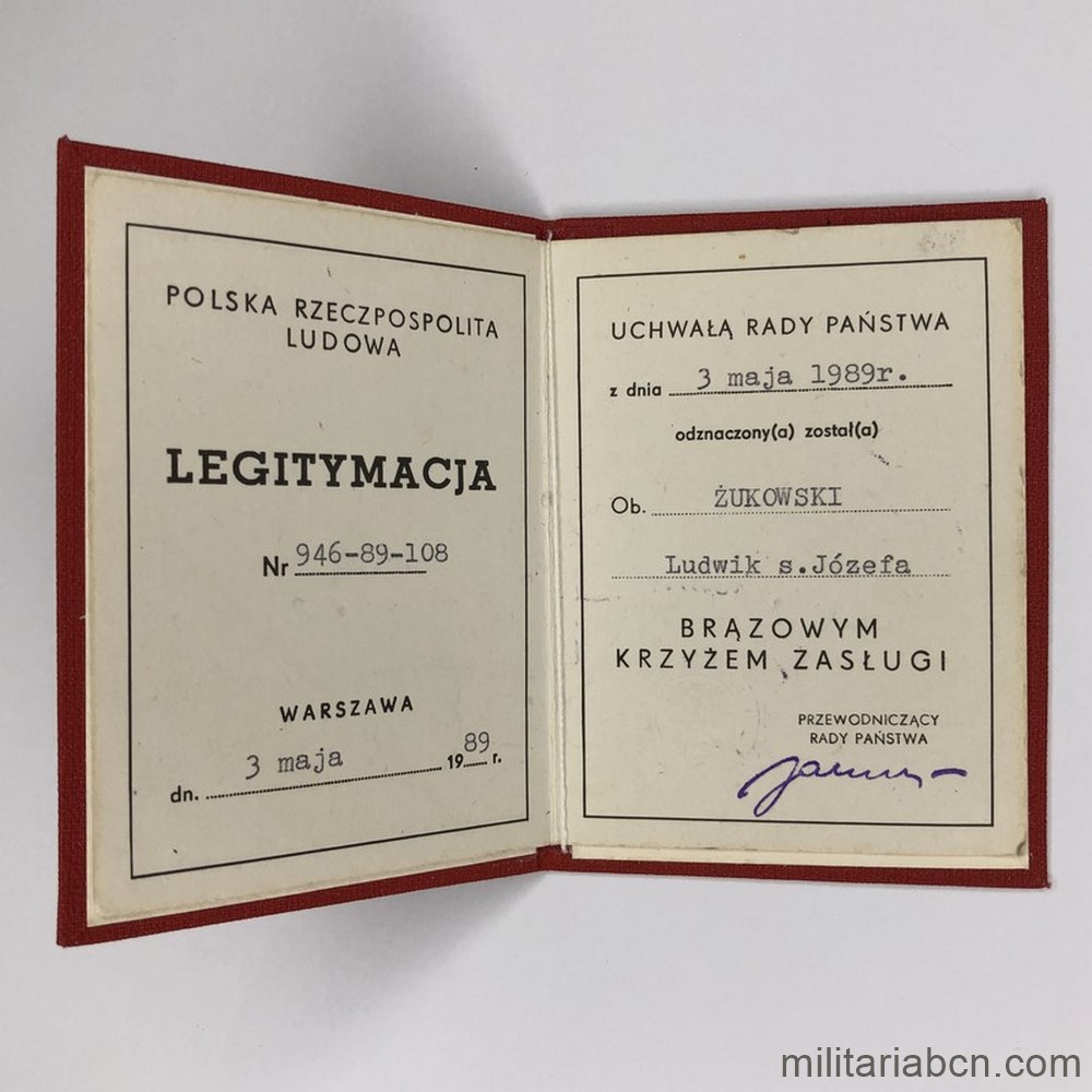 Polonia. Concesión de la Cruz al Mérito. Versión bronce. 1989. Brązowy Krzyż Zasługi