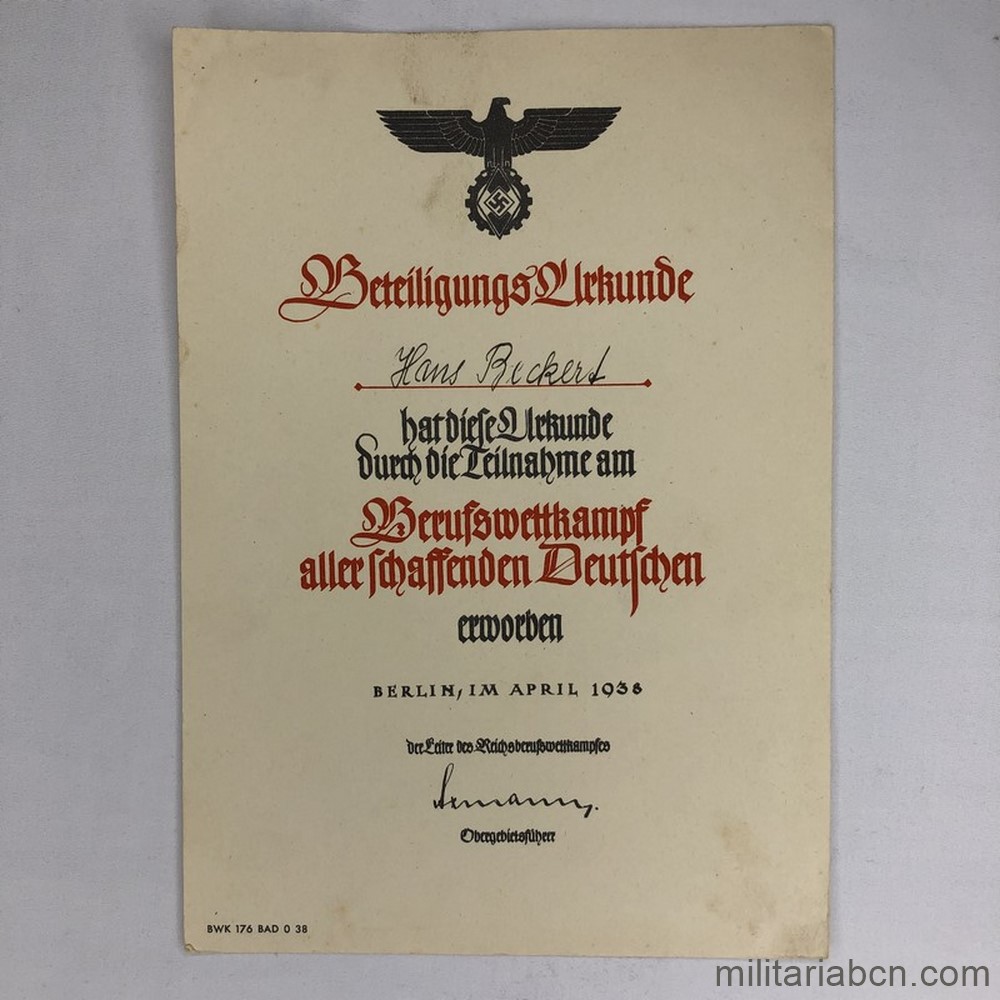 Alemania III Reich. Concesión de Trofeo Deportivo de las Hitlerjugend. Berlín