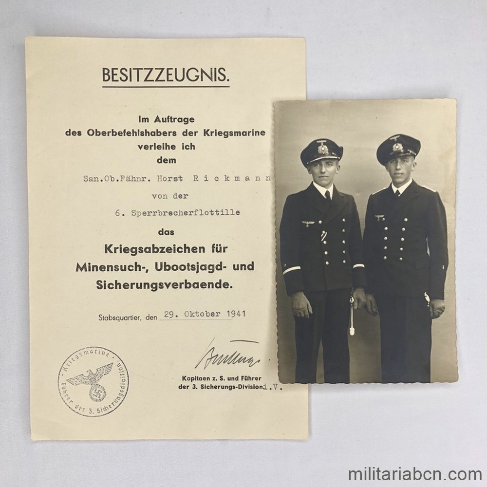 Alemania III Reich. Conjunto Concesión de la Placa de Minadores y desminadores con fotografía