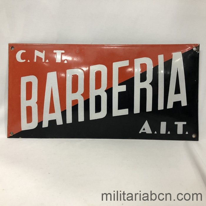 Placa de Barbería de la CNT AIT. Guerra Civil Española