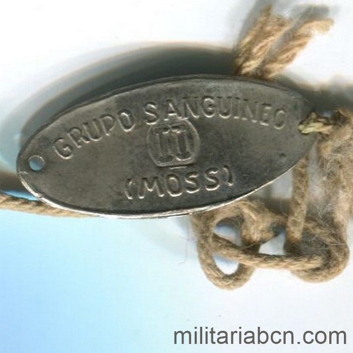 Pulsera con el Grupo Sanguíneo. Guerra Civil Española