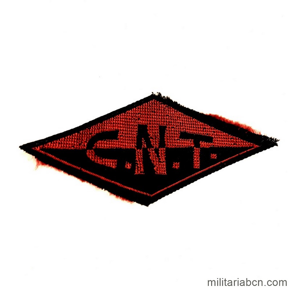 Parche de tela de la CNT Confederación Nacional del Trabajo. Sindicato anarquista. Guerra Civil