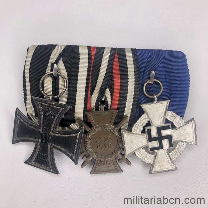 Alemania III Reich. Pasador tres medallas: Cruz de Hierro 1914
