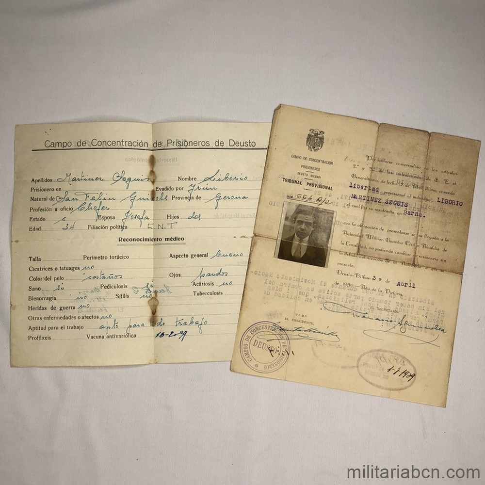 Conjunto Documentos Campo de Concentración de Prisioneros de Deusto 1939. Guerra Civil Española.