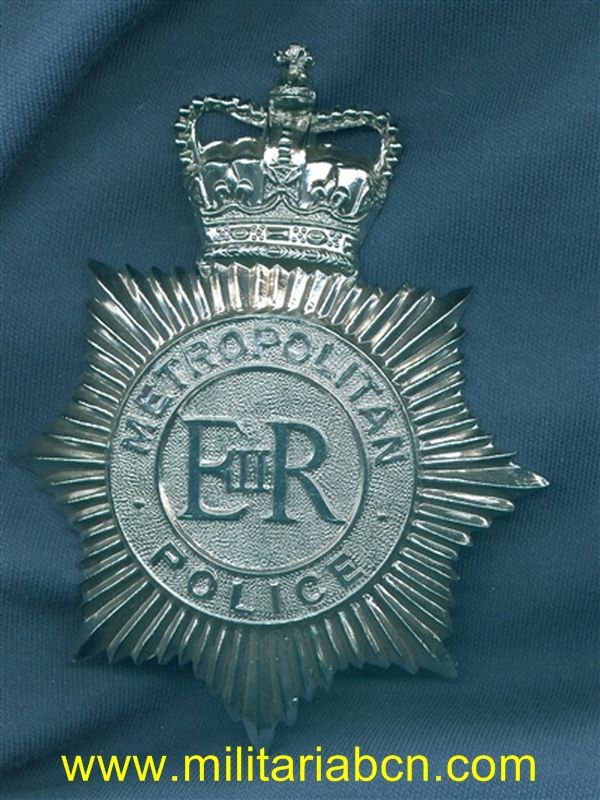 Reino Unido. Placa de casco de policía.   Metropolitan Police. Londres.
