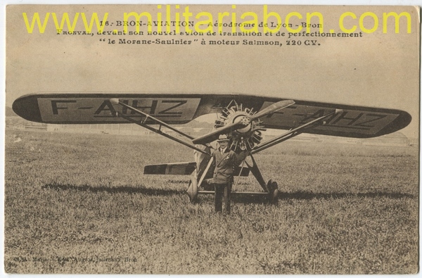 Francia.  Postal Aerodrome de Lyon Bron.  Le Morane Saunier.
