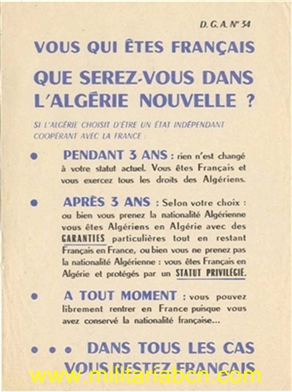 Hoja de propaganda . Guerra Civil en Argelia. D.G.A. Nº 34