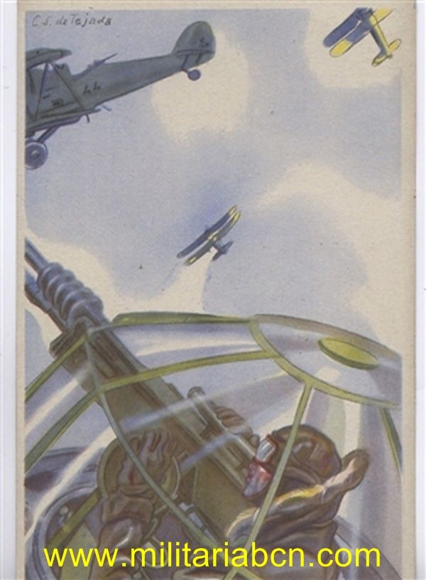 Postal de la Guerra Civil. Dibujo de Sáenz de Tejada. Sin escribir.