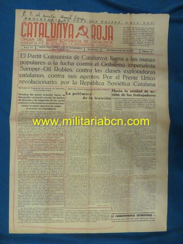 Catalunya Roja.  Òrgan del Partit Comunista de Catalunya.  Número 45.  Barcelona