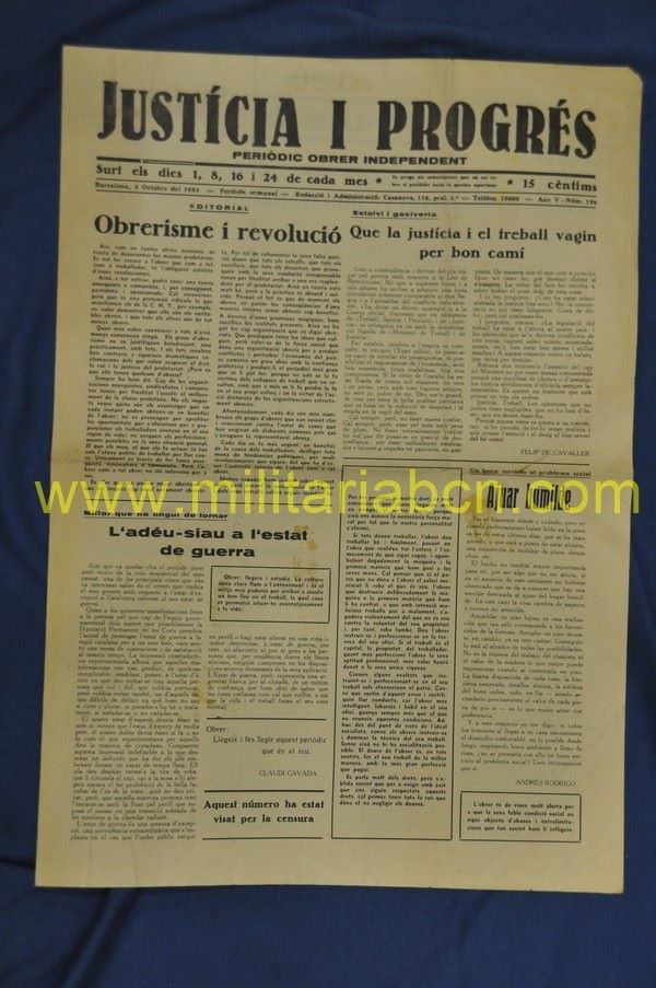 Justícia i Progrés.  Periòdic Obrer Independent.  Barcelona