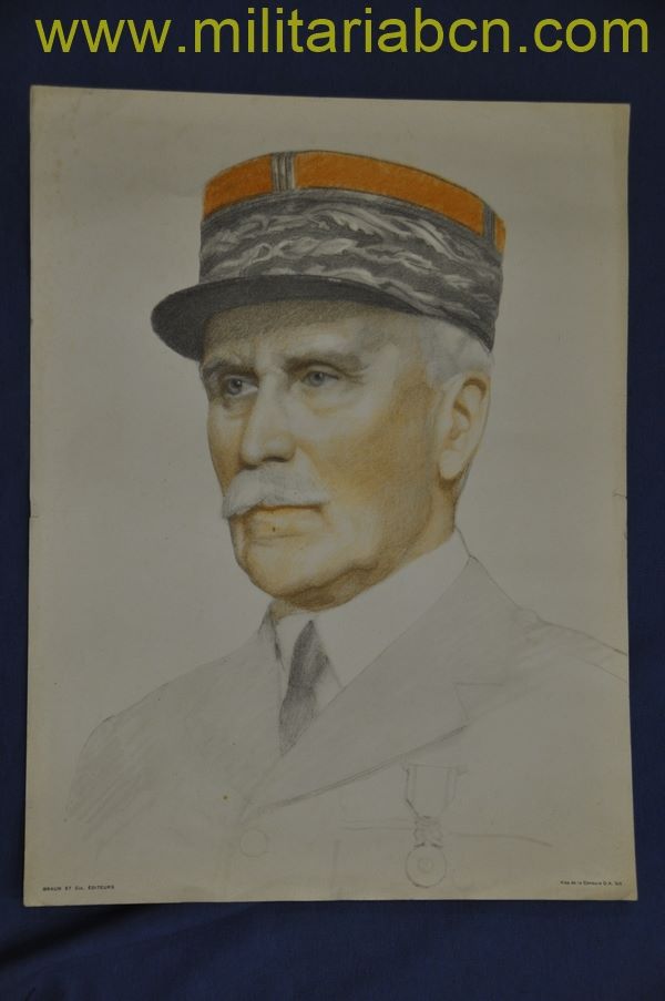 Retrato del Mariscal Pétain.  Braun et Cie Éditeurs.  Visa de la Censure O.A. 326.  Anterior a 1945.
