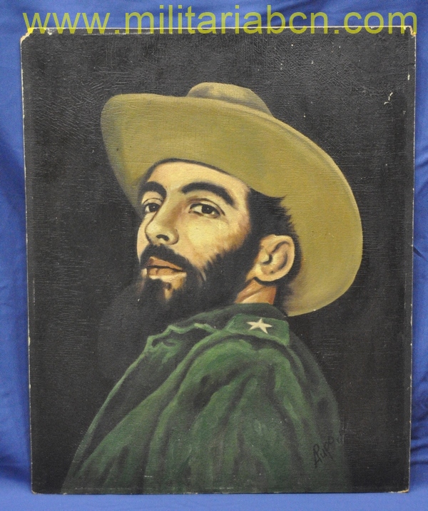 Cuba.  Retrato al óleo del Comandante Camilo Cienfuegos.  Óleo sobre tabla.  64 x 52 cm.