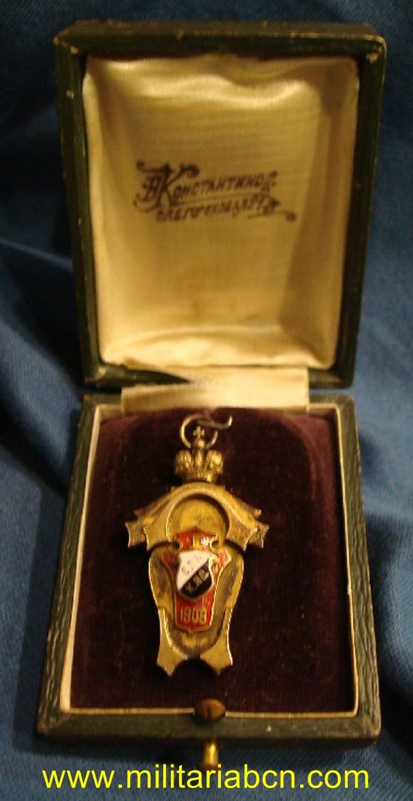 Rusia Imperial. Título Deportivo zarista de 1ª Clase. Concedido en San Pertersburgo. Con caja. 1908