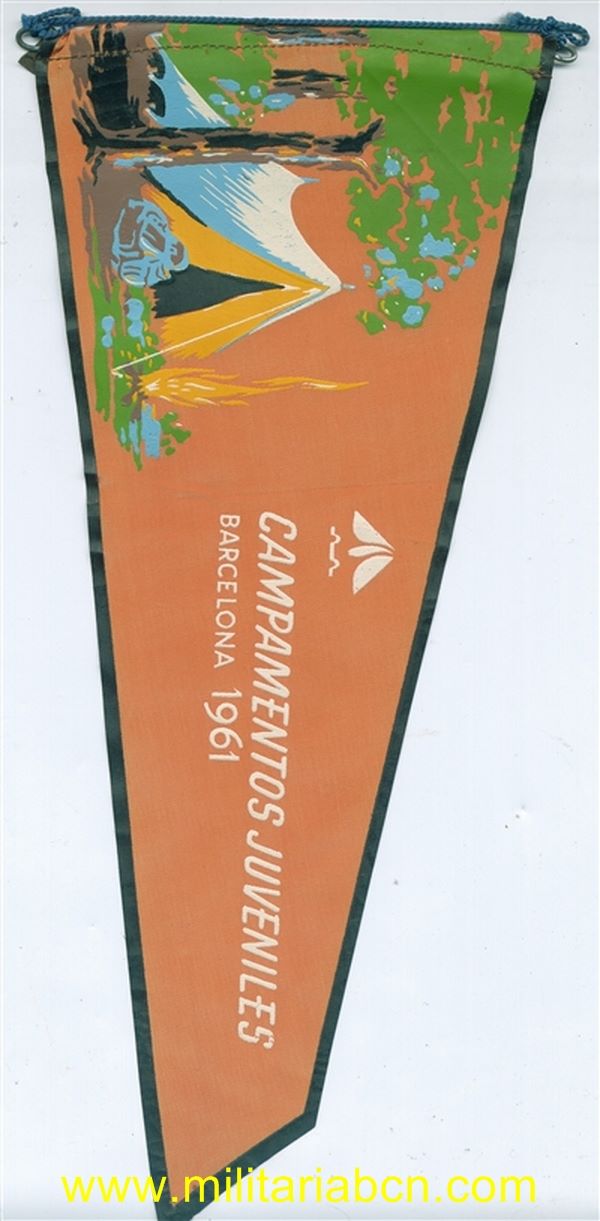 Banderín Delegación Provincial de Juventudes. Barcelona. Campamentos Juveniles. 1961.