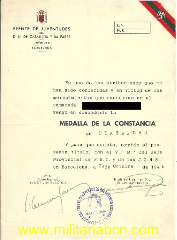 Concesión de la Medalla de la Constancia del Frente de Juventudes