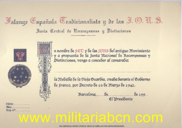 Concesión de la Medalla de la Vieja Guardia. En blanco. Modelo de los años 90.